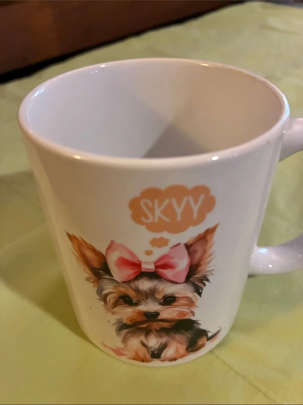 Skyy White Ceramic Dog Mug with Pink Bow Accent